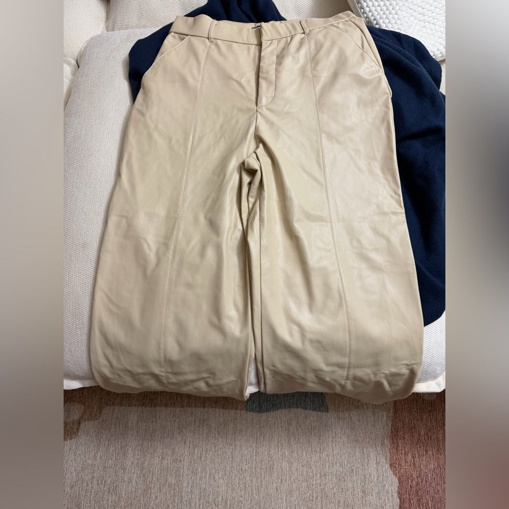 Zara Cream Faux Leather Trousers
